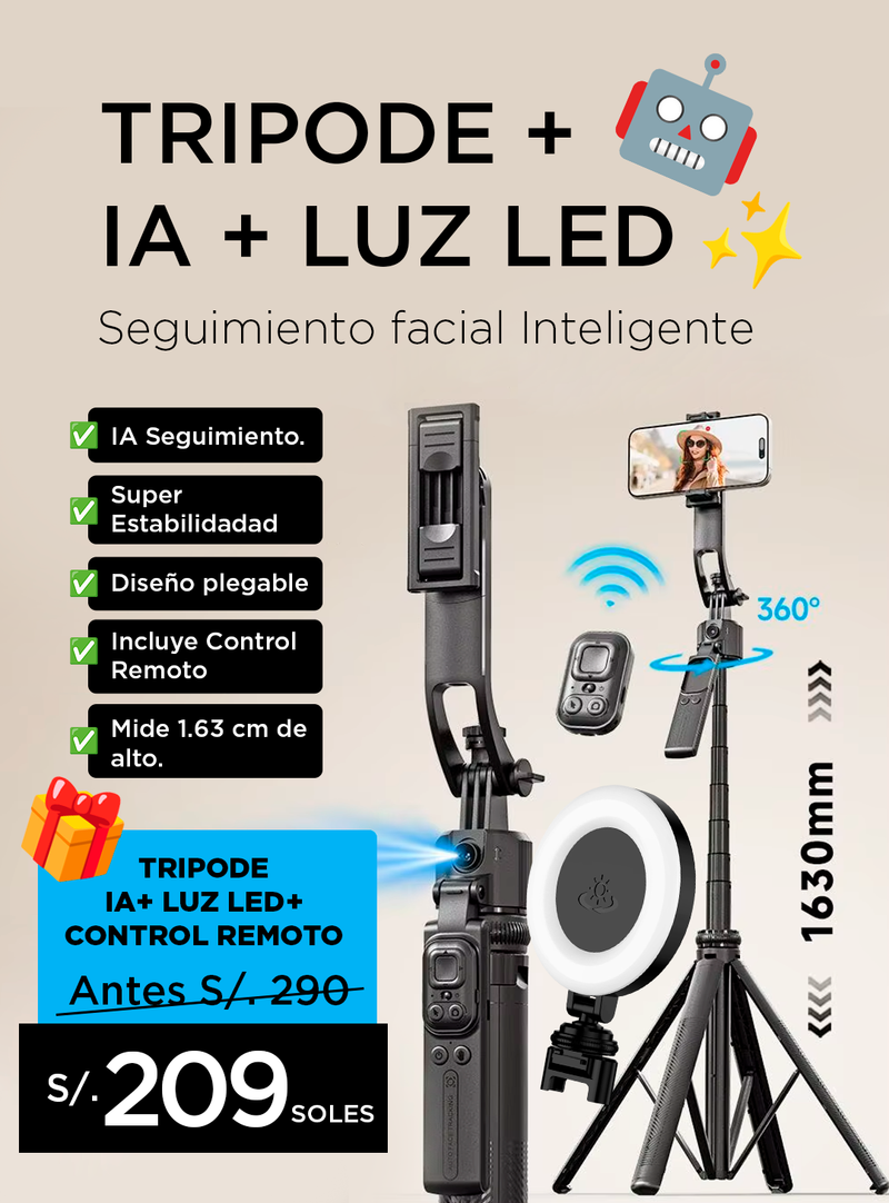 Trípode con seguimiento facial automático 🤖 IA + Giro 360°