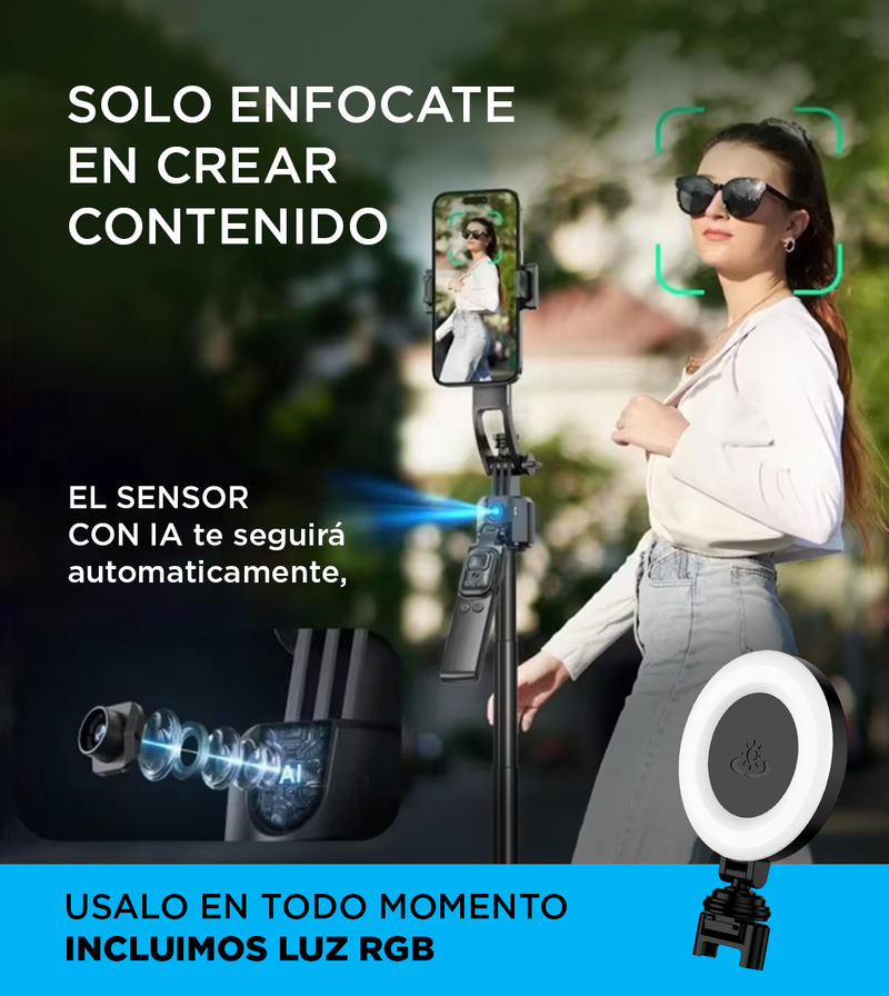 Trípode con seguimiento facial automático 🤖 IA + Giro 360°