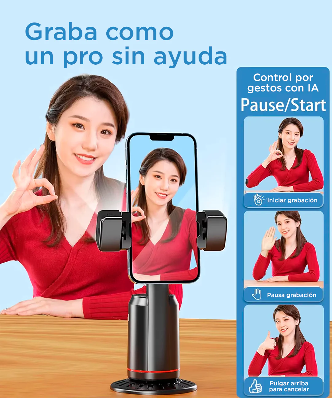 Trípode con seguimiento facial IA +Giro 360°