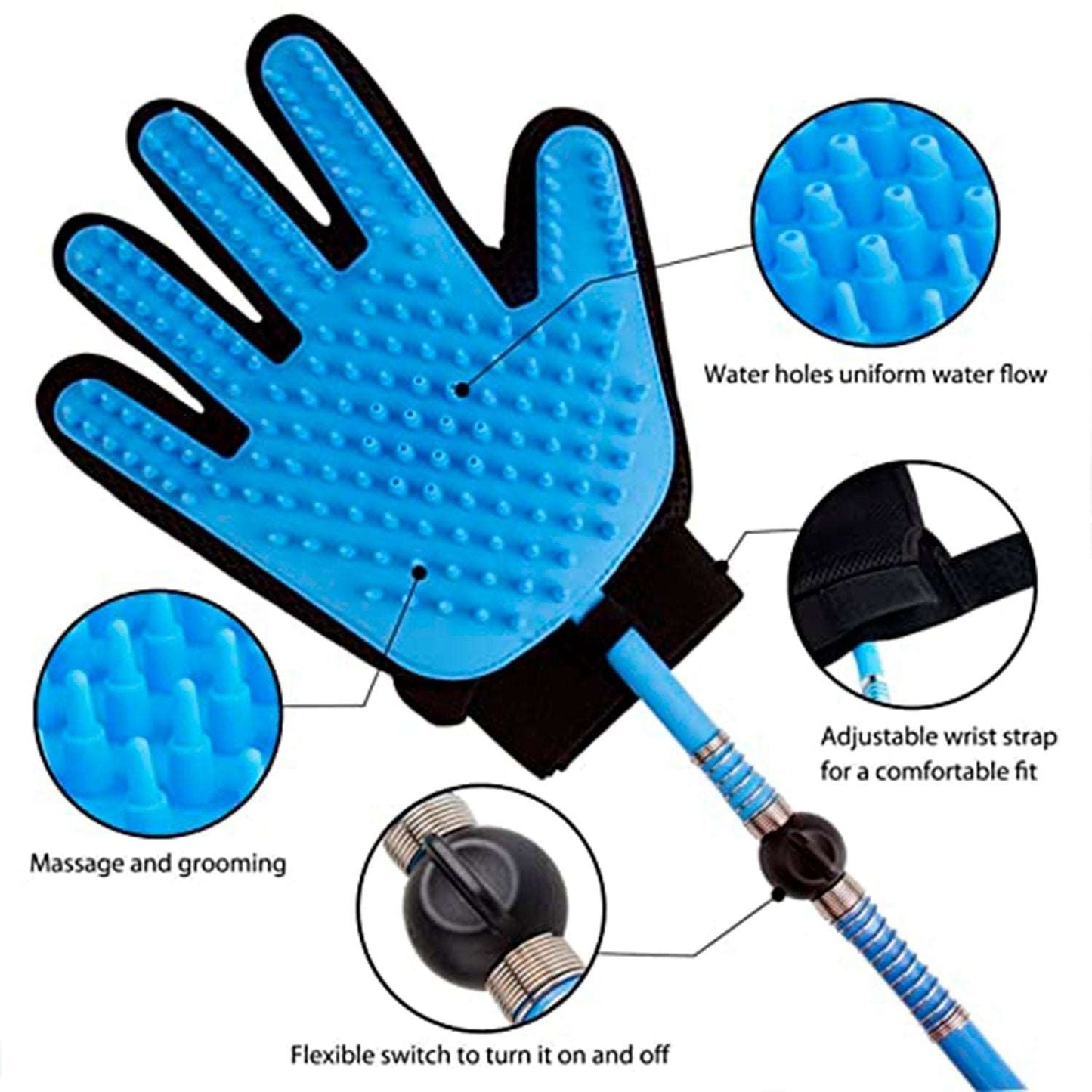 Guante de Baño con ducha para Mascotas con Manguera - technopromos